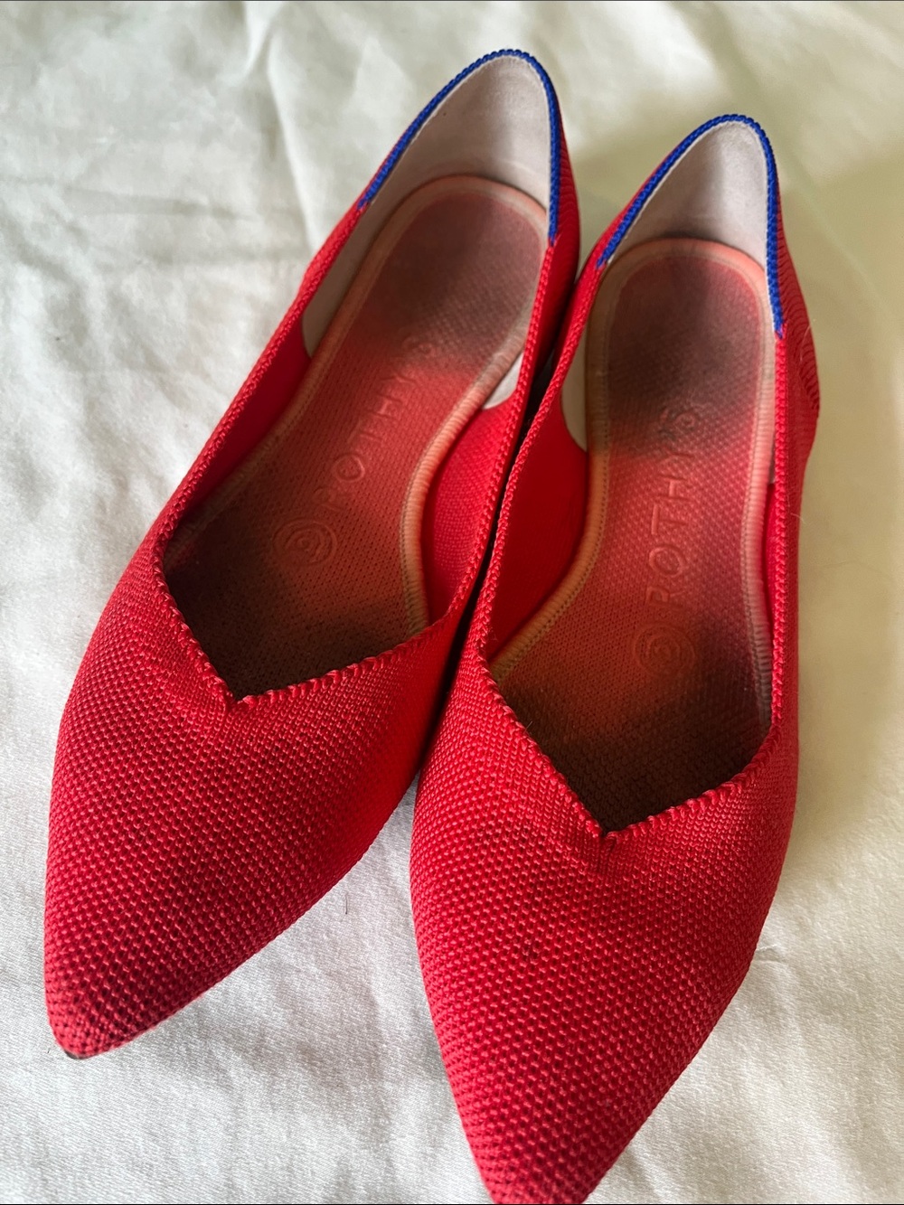 Rothy's Red Pointed Knit Ballet Flats